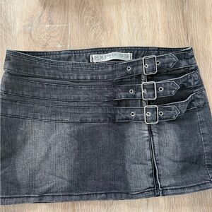 Express Charcoal Buckled Denim Mini Skirt
